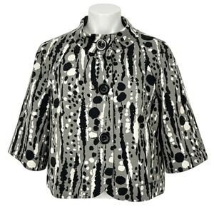 Trina Turk Women's Gray Black White Abstract Splatter Cropped Blazer Jacket - CJ